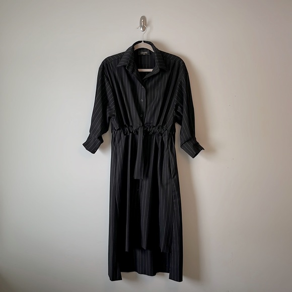 Unique black pin-striped shirt dress from contemporary Italian brand Chepè - Picture 1 of 5